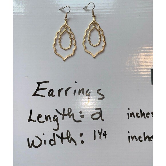 Gold Toned Double Drop Earrings Open Frame Lightweight Casual or Formal - Picture 7 of 8